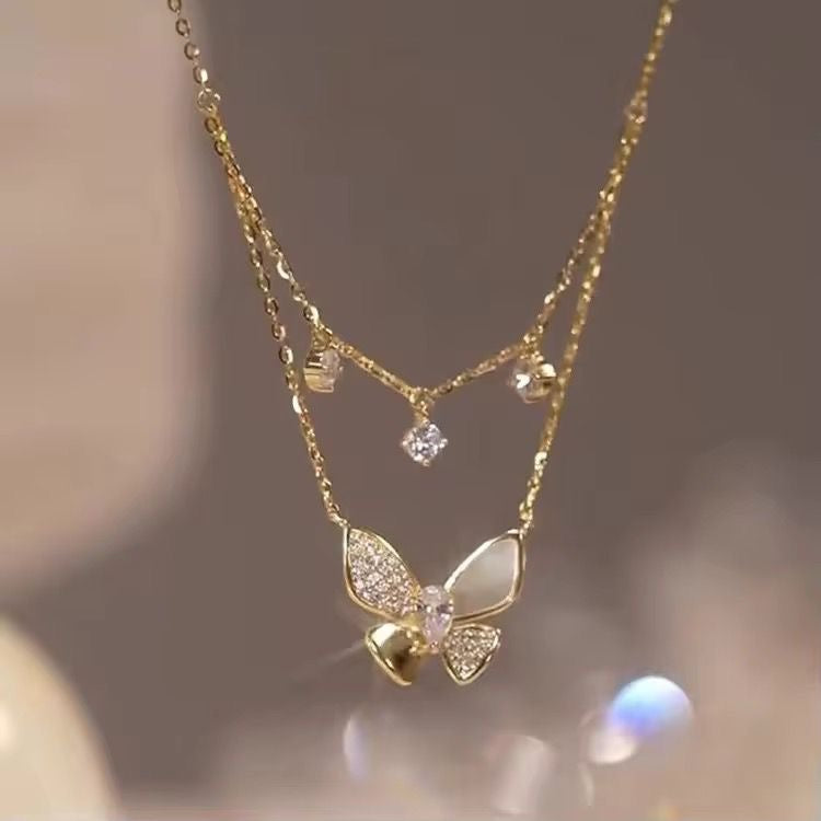 Flutter Layered Cz Charm Glimmer Necklace