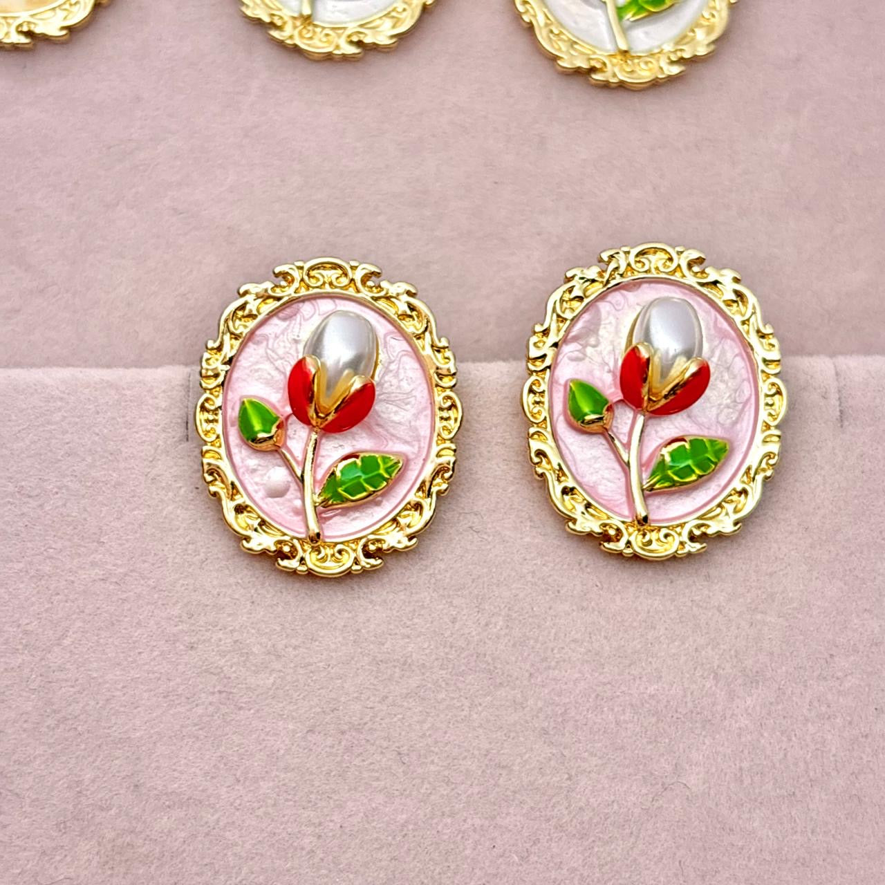 Whimsy Flora Studs -Hand Painted | Pink