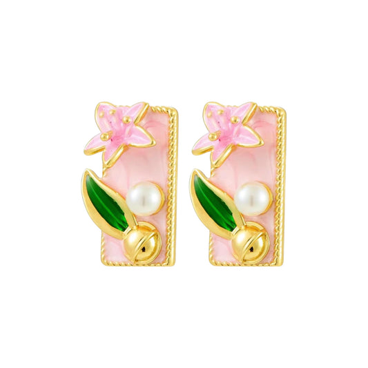 Fairycore Pink Coral Studs -Hand Painted