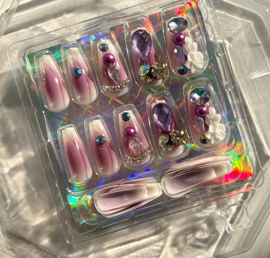Mauve Ombre Bling Rhinestone Press On Nails
