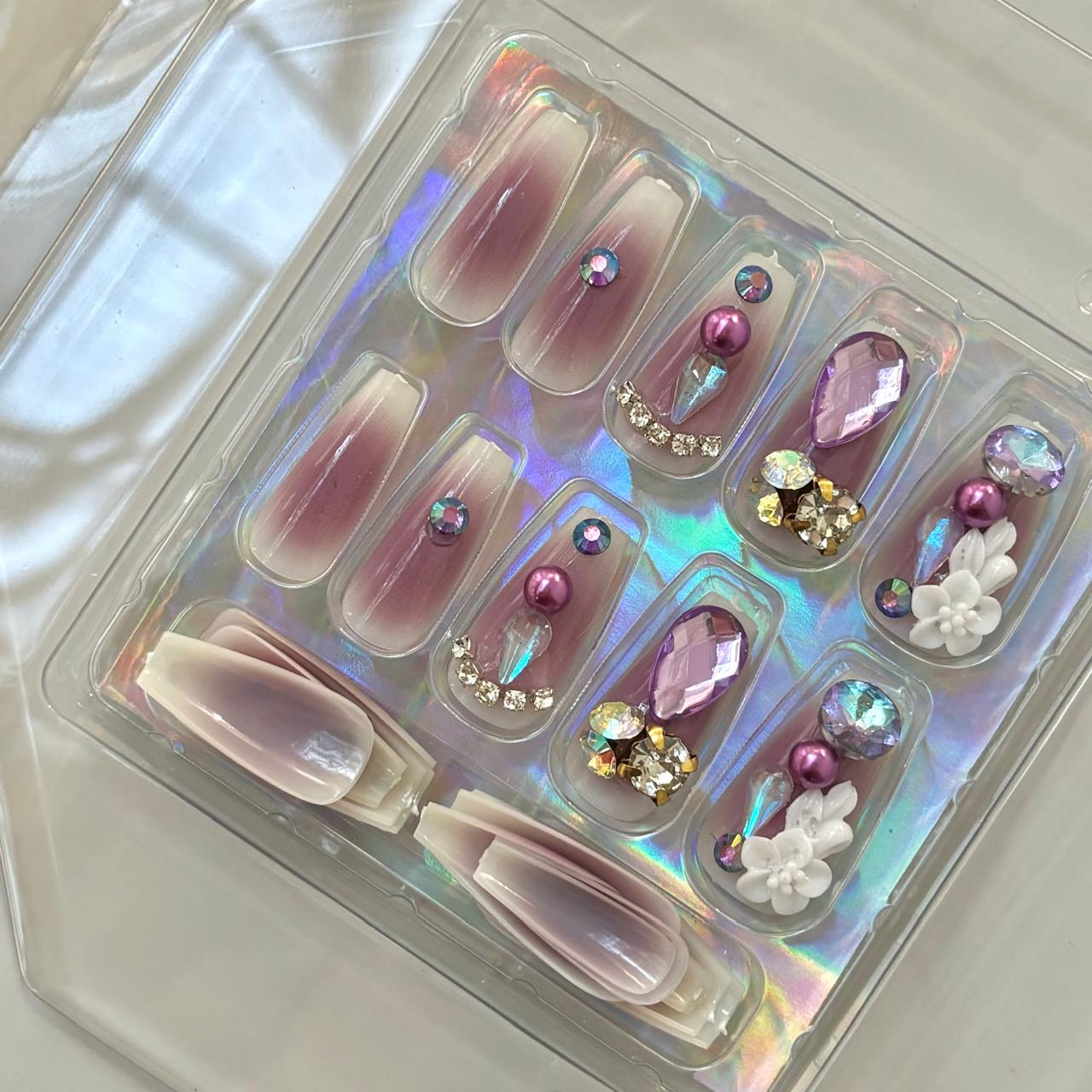 Mauve Ombre Bling Rhinestone Press On Nails