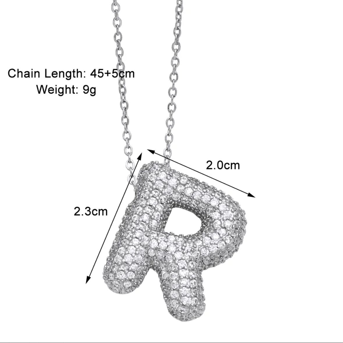 Paved Puffy Initial Necklace -Silver