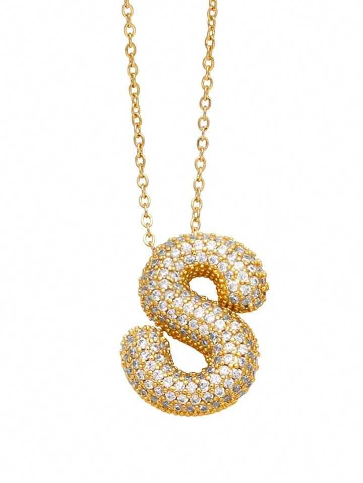 Paved Puffy Initial Necklace -18K