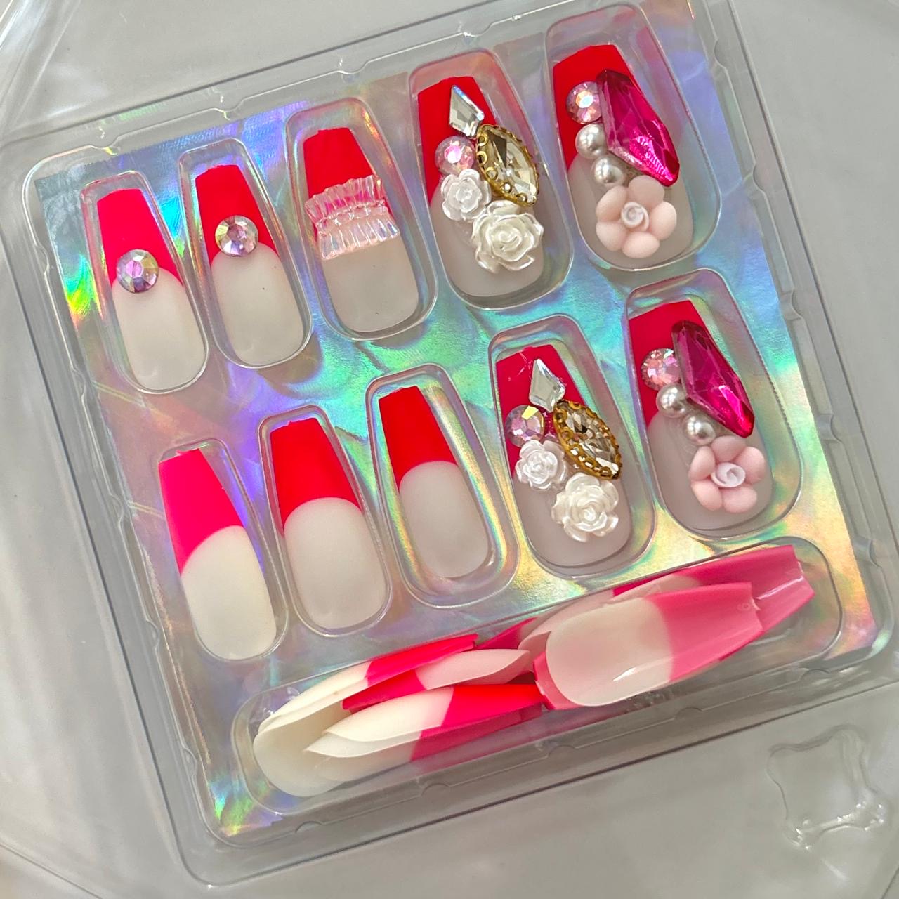 Fuchsia Pink Rhinestone Press On Nails