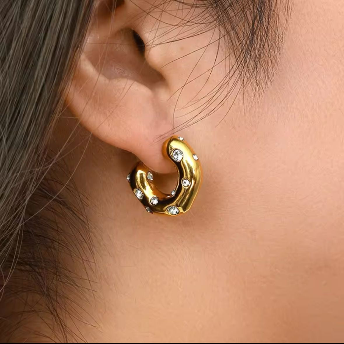 CZ Hammered Luxe Hoops -18K