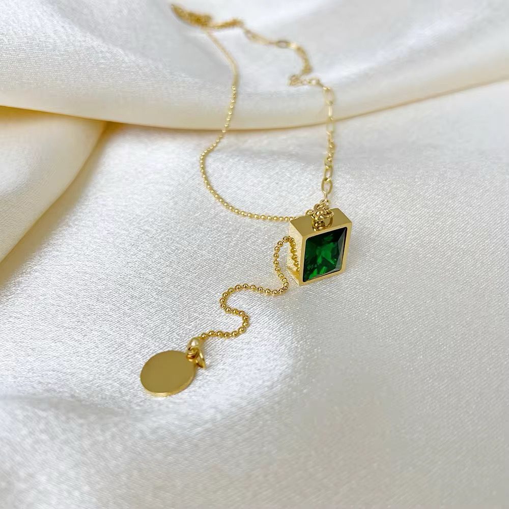 Emerald Gem Tassel Necklace -18K