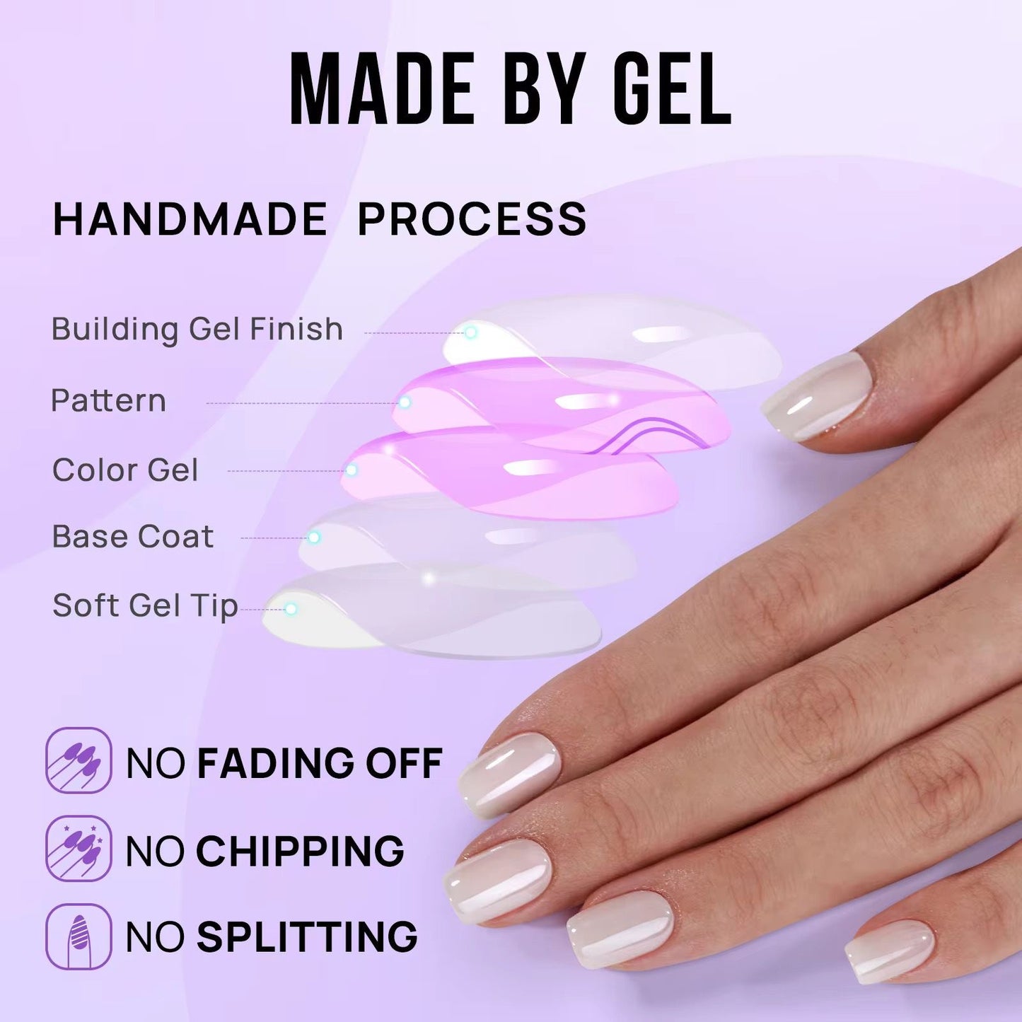 White Glazed Gel Press On Squaroval Nails
