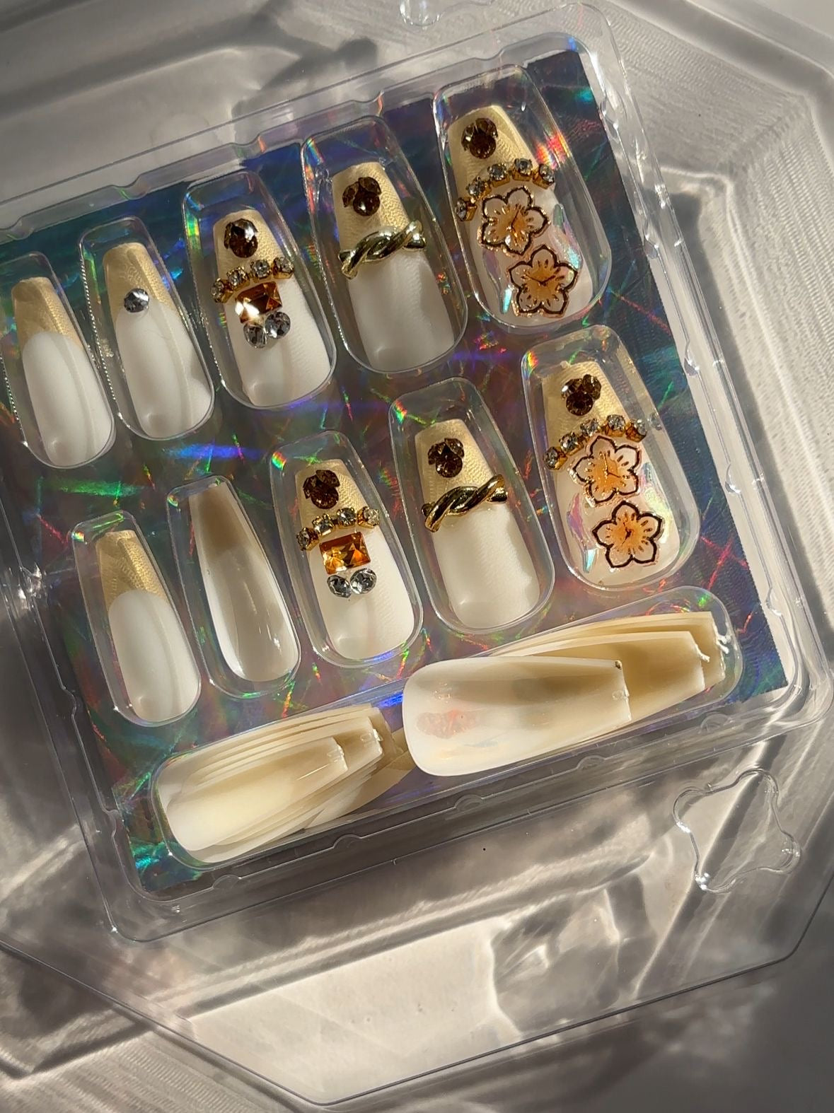 Gold French Tip Rhinestone Press On Nails