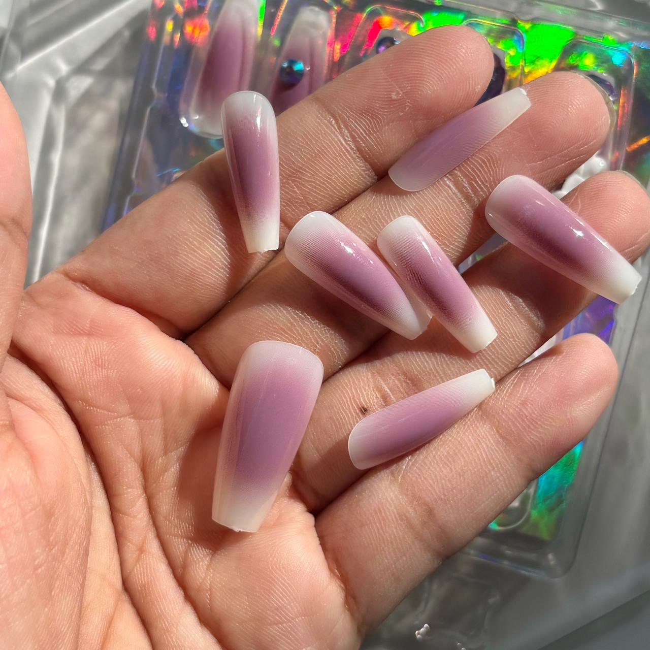 Mauve Ombre Bling Rhinestone Press On Nails