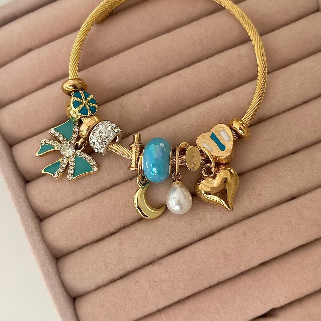 Dream Catcher Whimsy Charms Bracelet -Blue