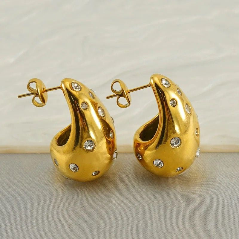 Studded Bottega Drop Hoops