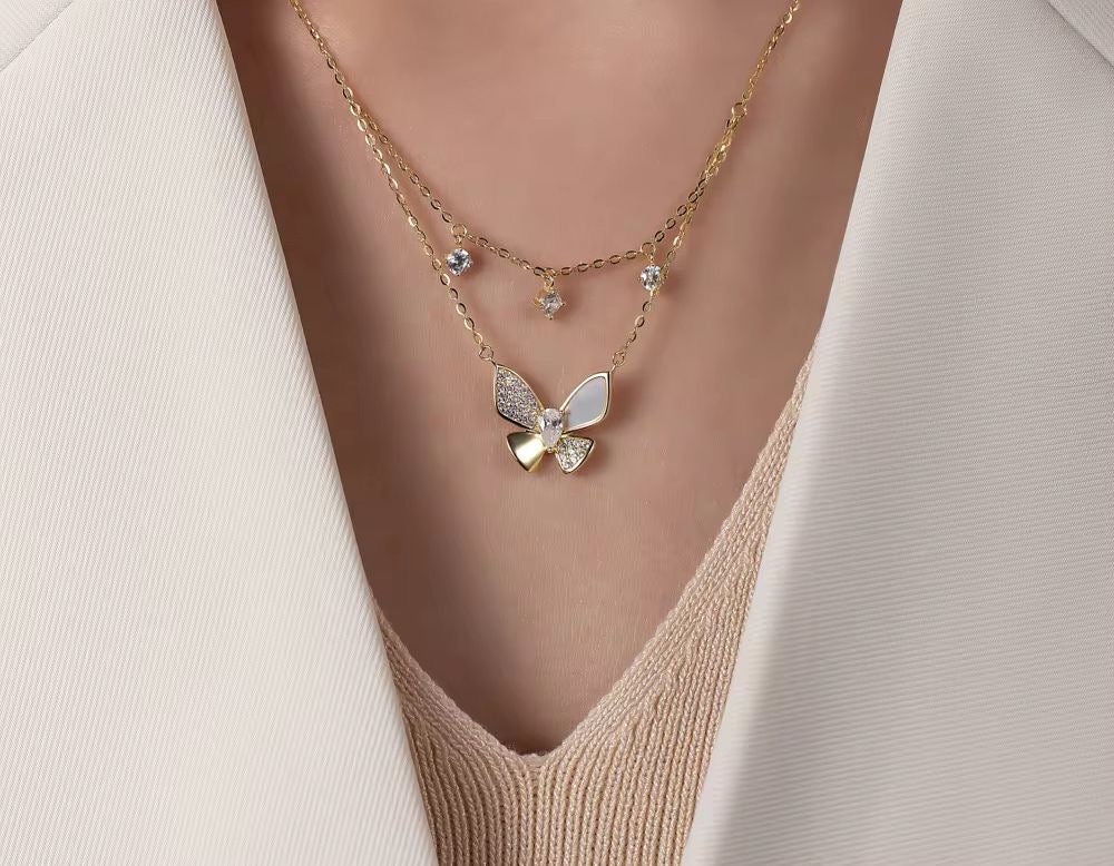 Flutter Layered Cz Charm Glimmer Necklace
