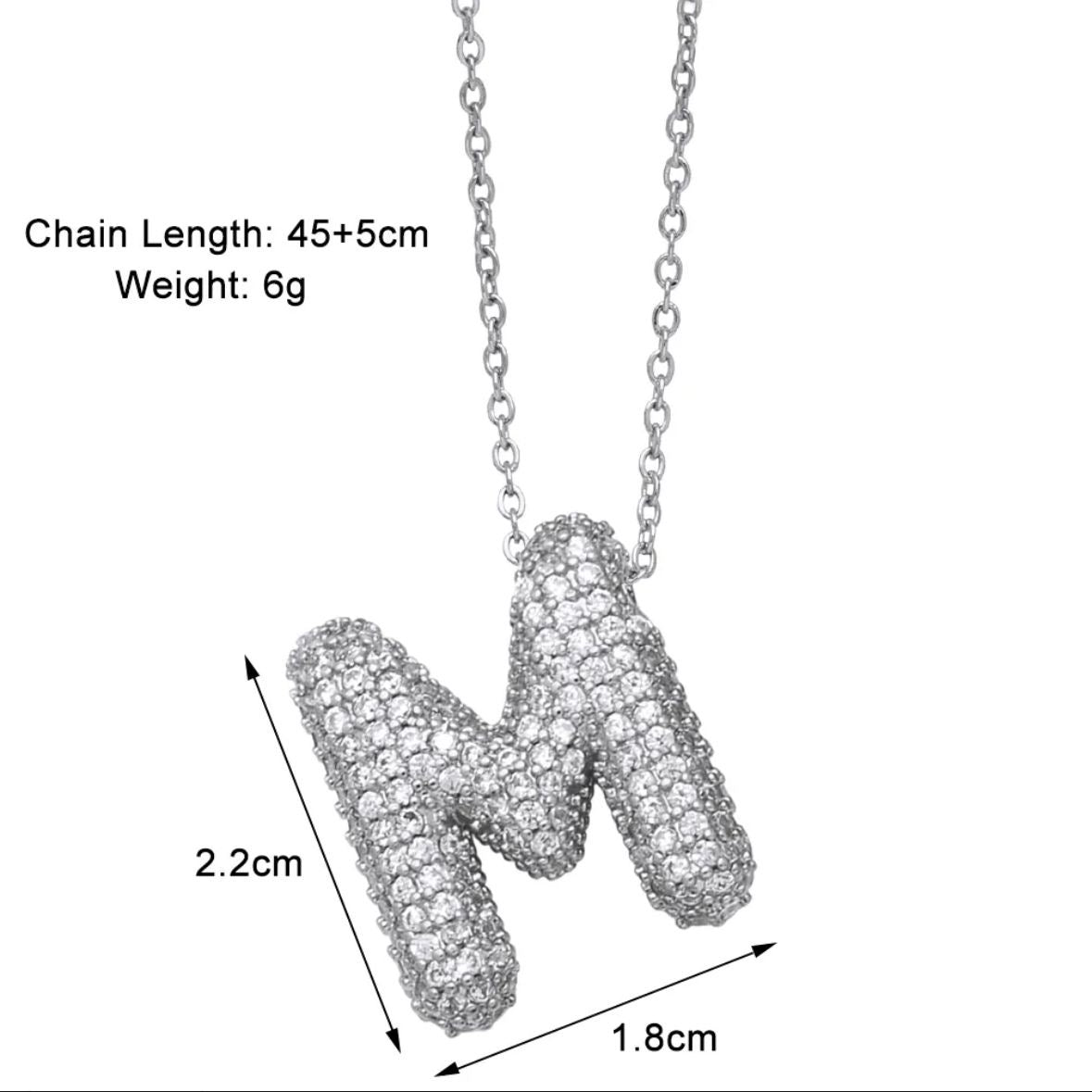 Paved Puffy Initial Necklace -Silver