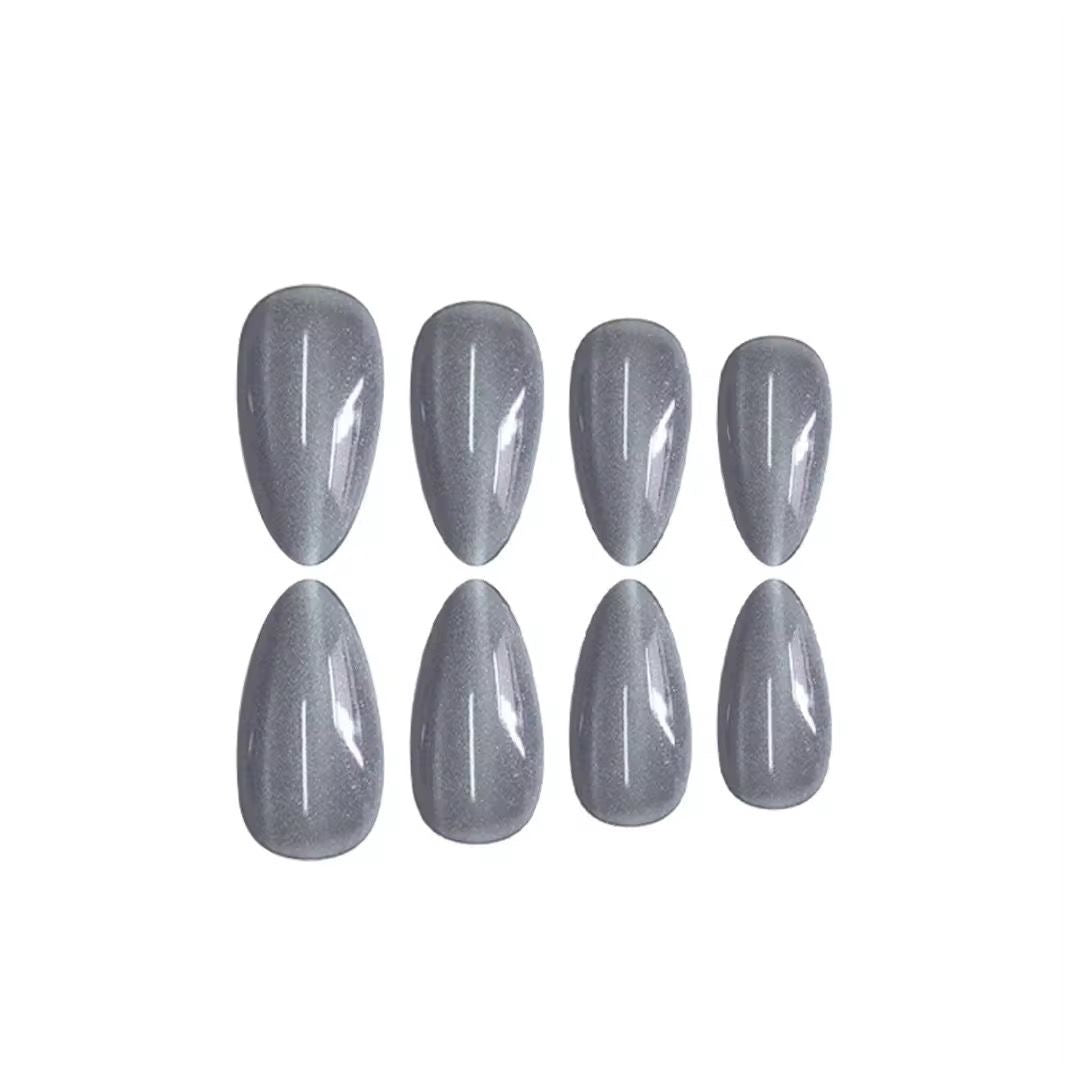 Grey Cat Eye Press On Nails -Almond Shape