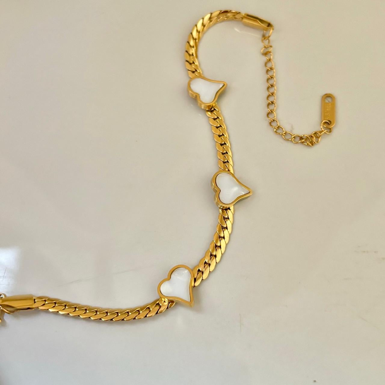 White Dainty Heart Braided Bracelet -18K