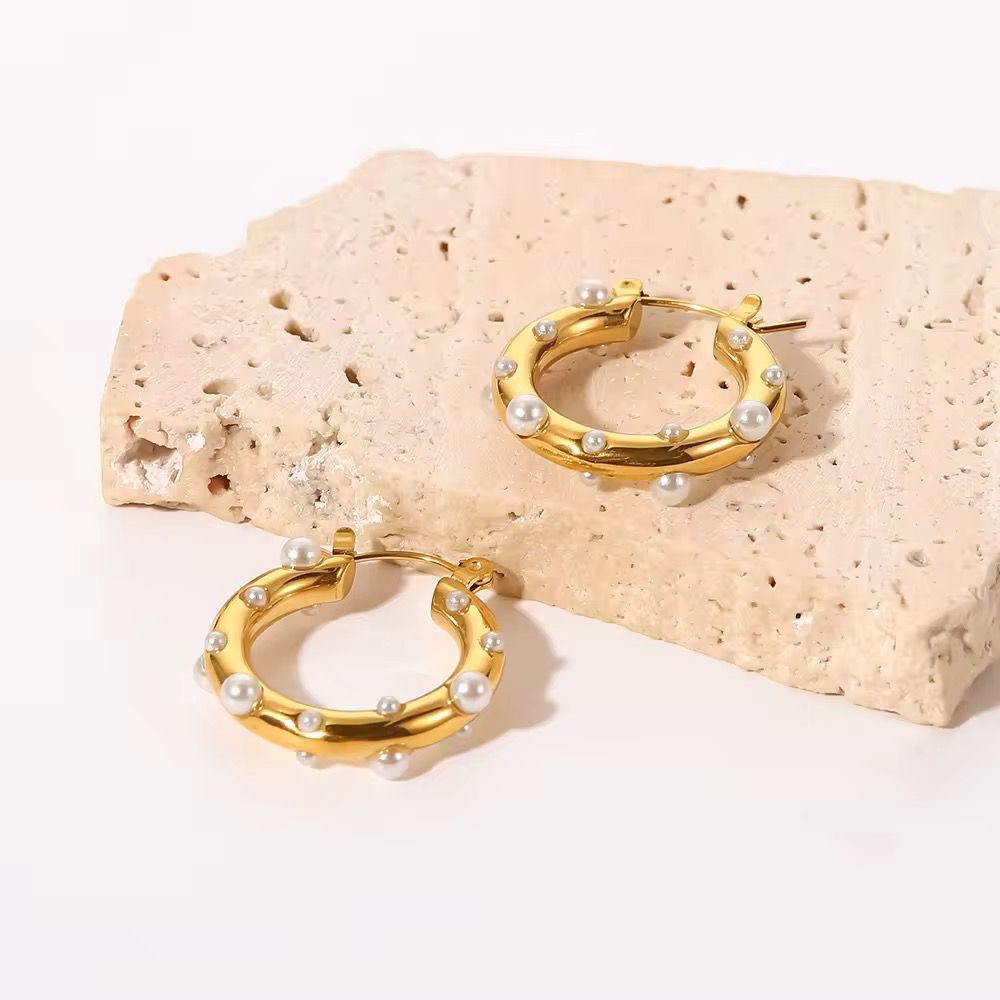 Hammered Pearl Hoops