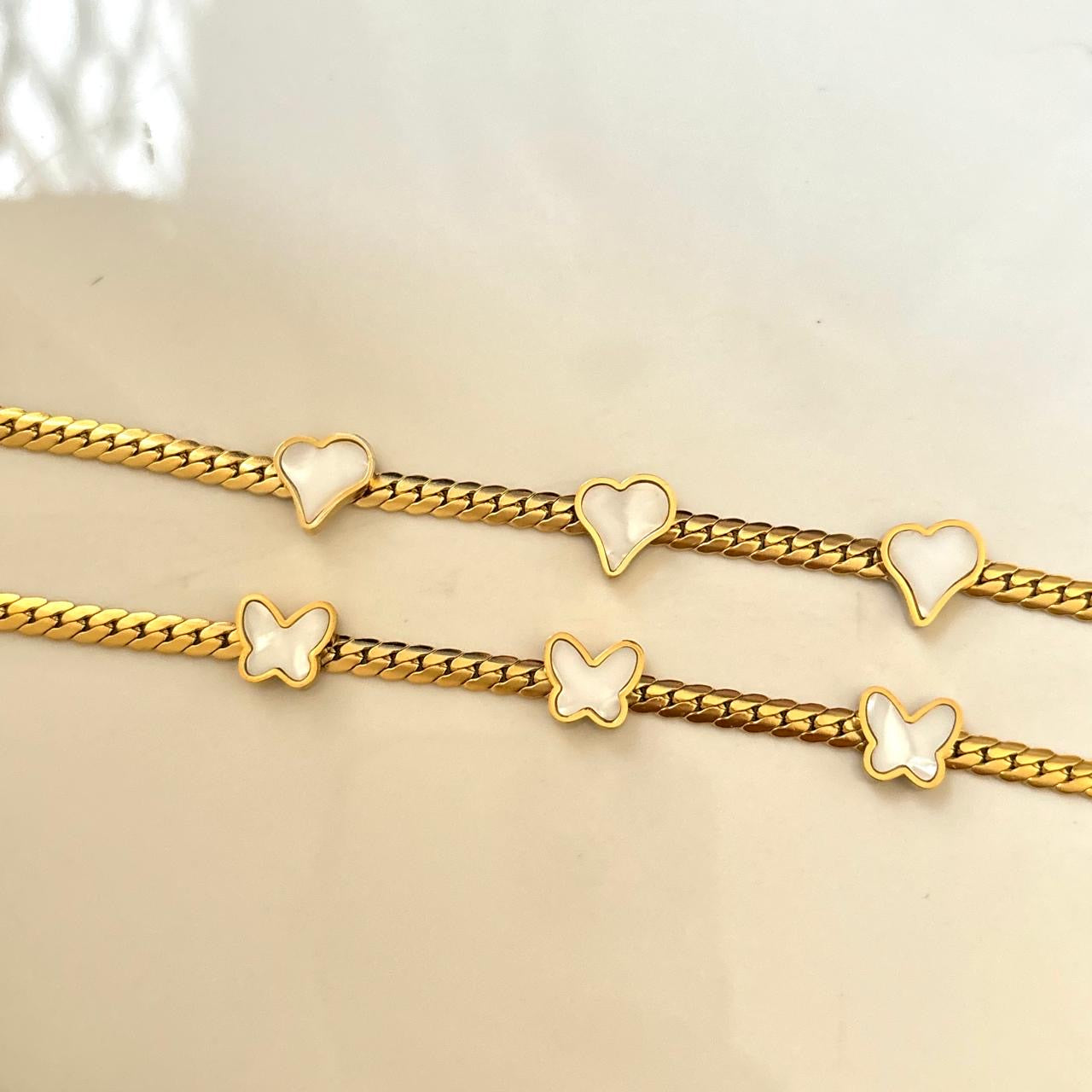White Dainty Heart Braided Bracelet -18K