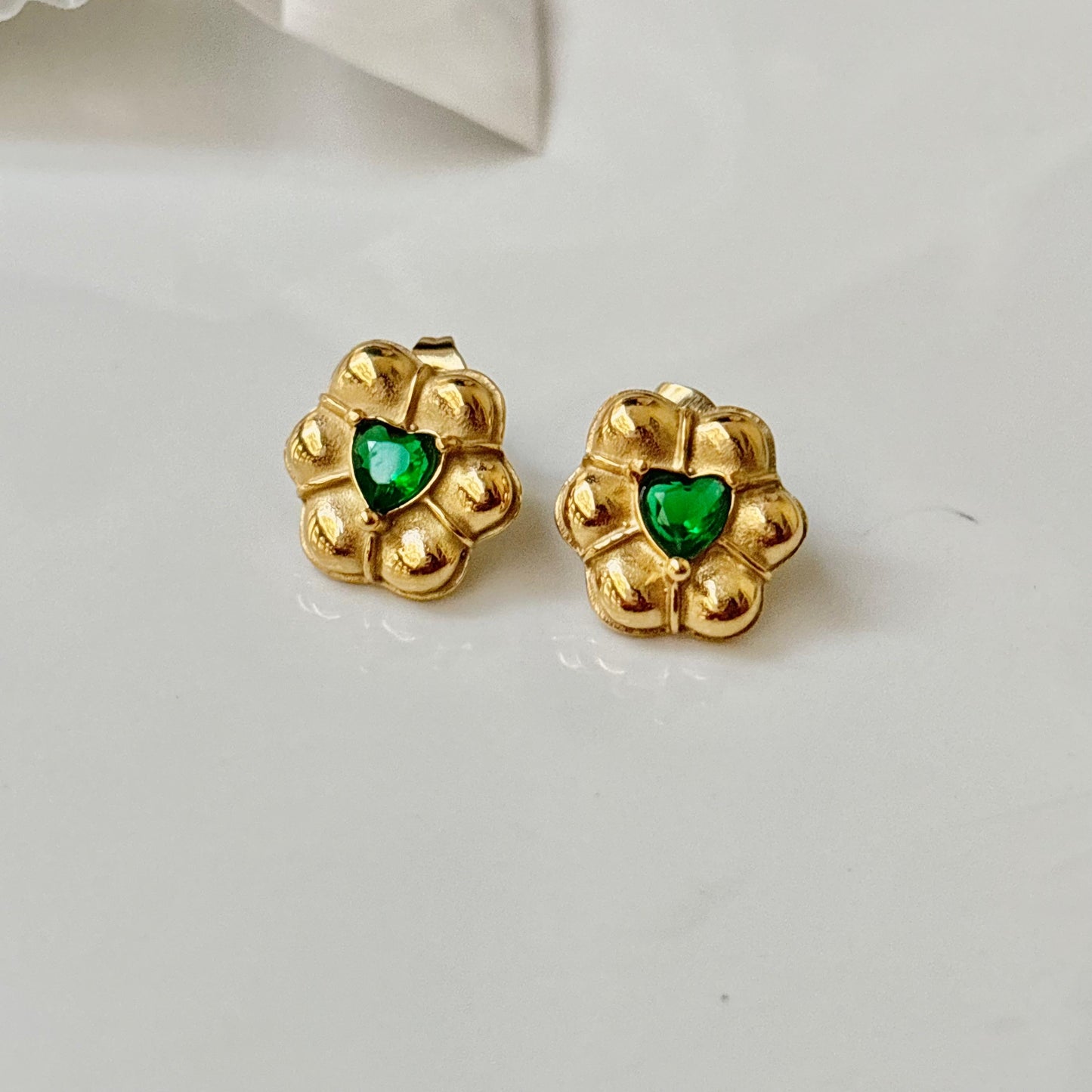 Blossom Emerald Gem Studs -18K