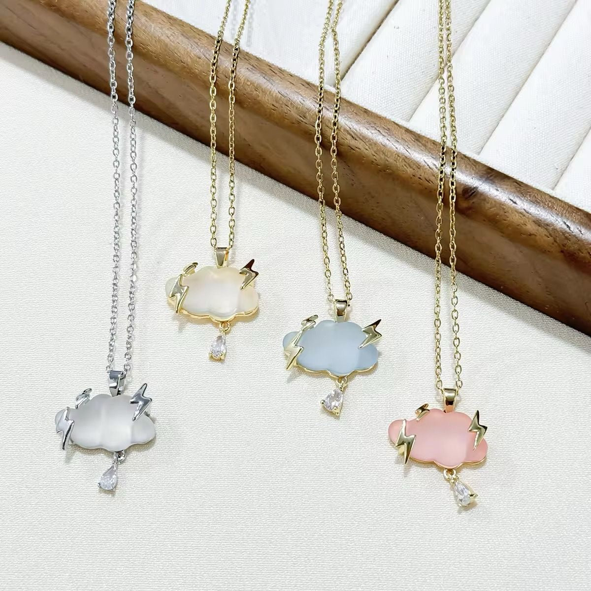 Pink Cloud Thunder Charm Necklace