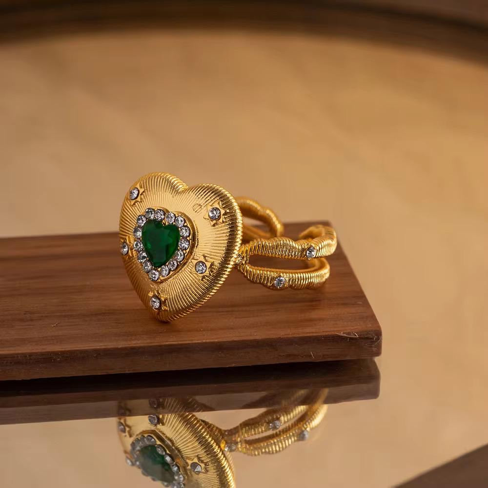 Emerald Princess Heart Ring -Adjustable