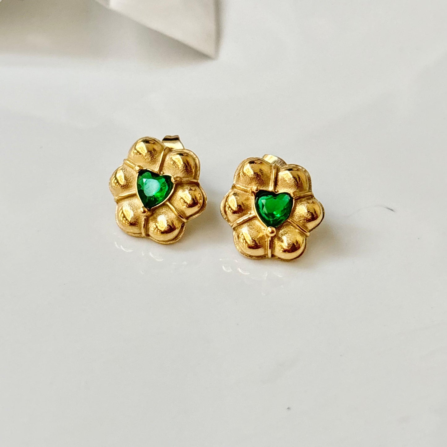 Blossom Emerald Gem Studs -18K