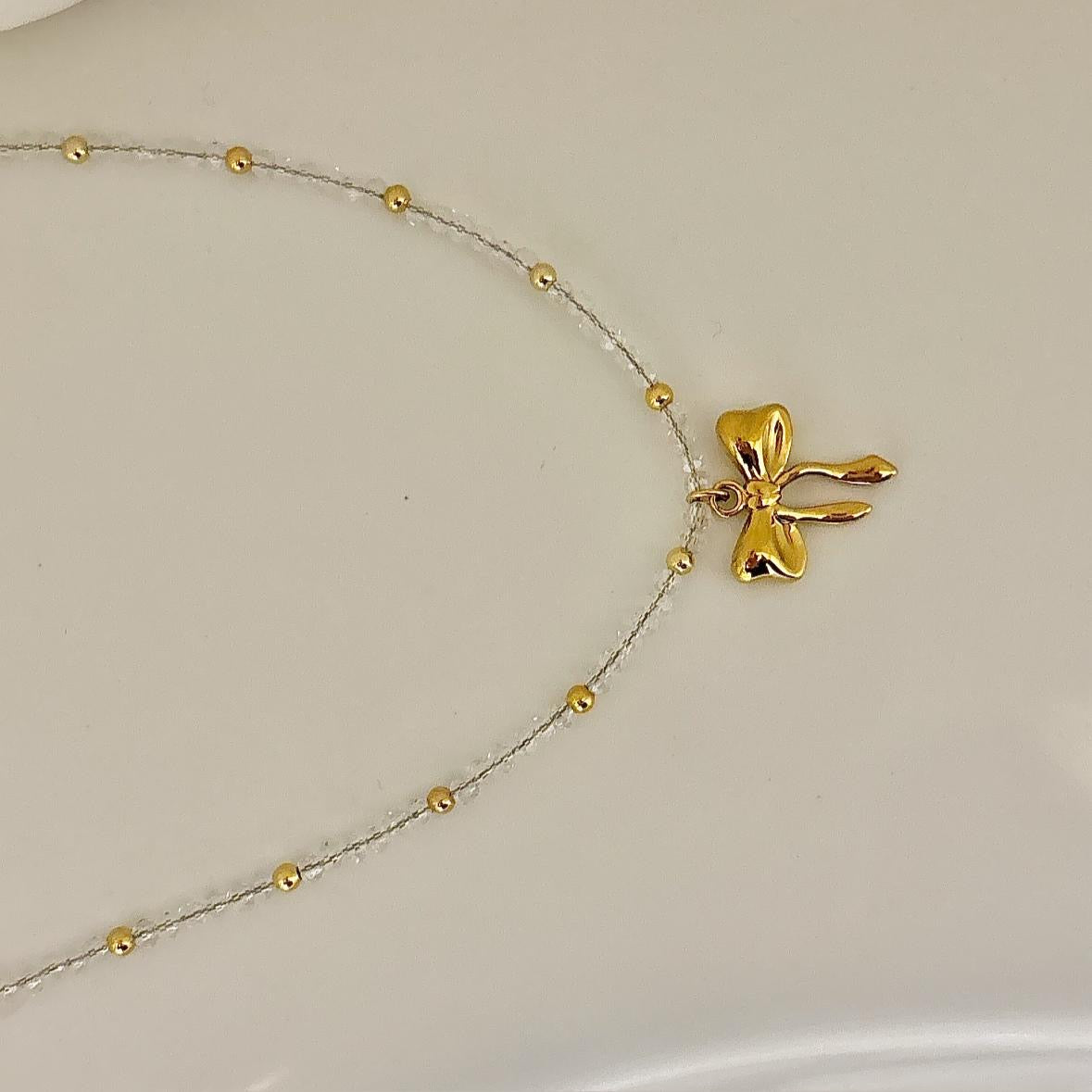 Crystal Beaded Bow Necklace
