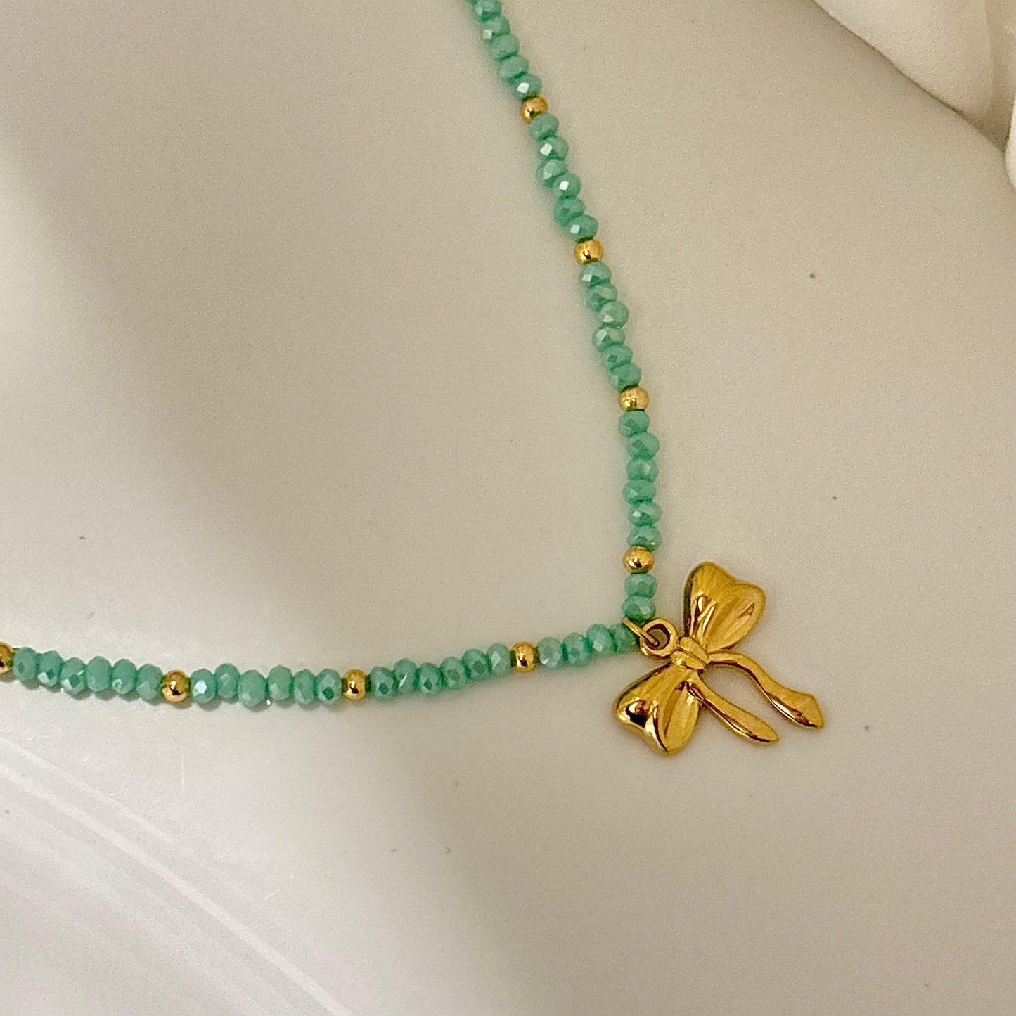 Crystal Beaded Bow Necklace