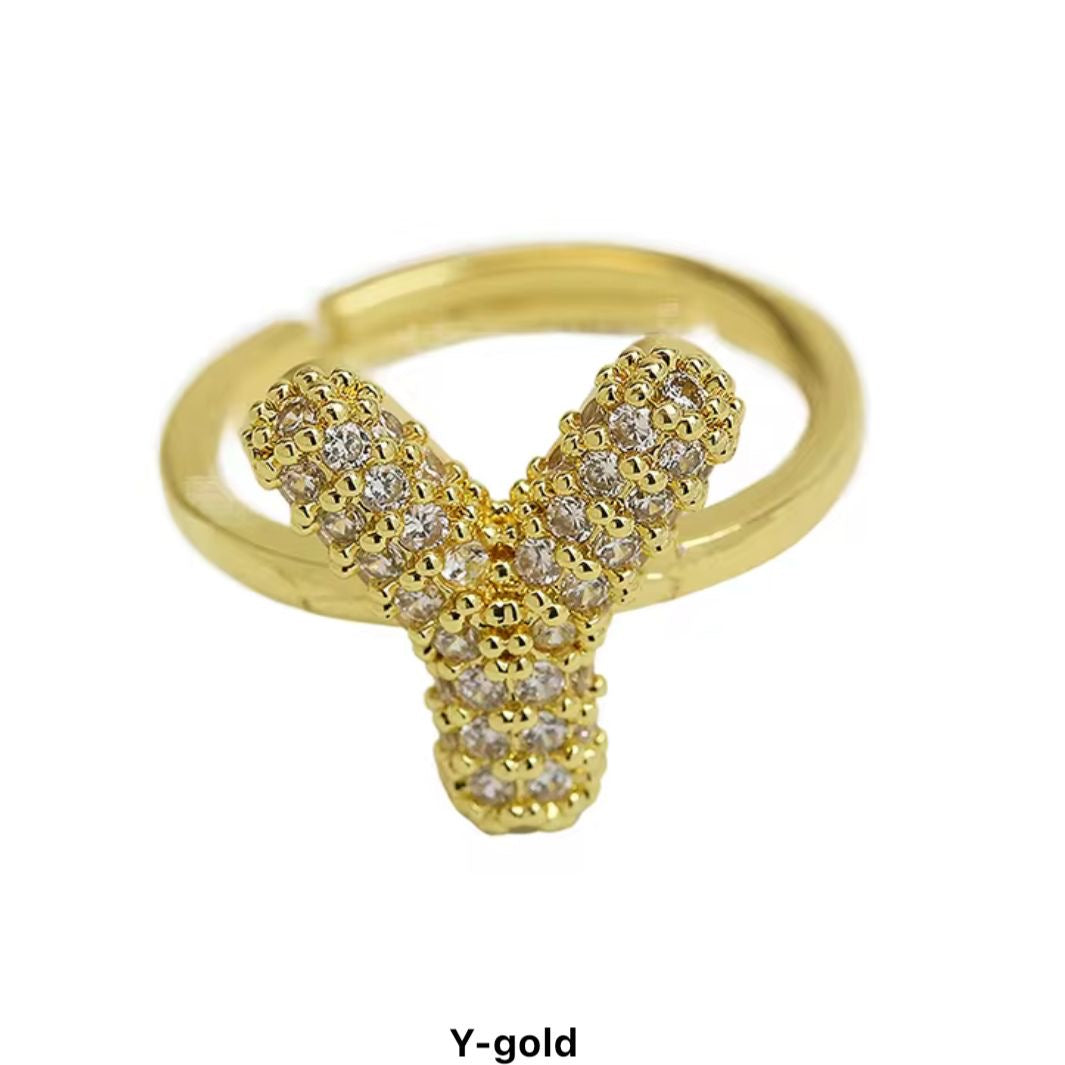 Paved Puffy Initial Rings