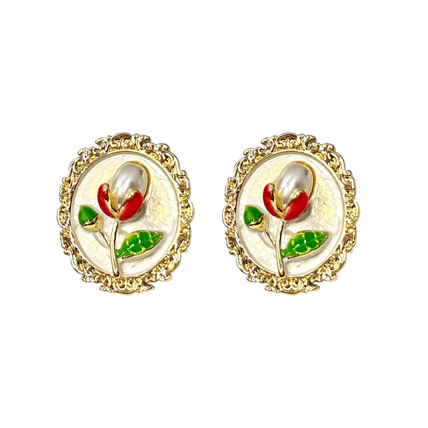 Whimsy Flora Studs -Hand Painted | White