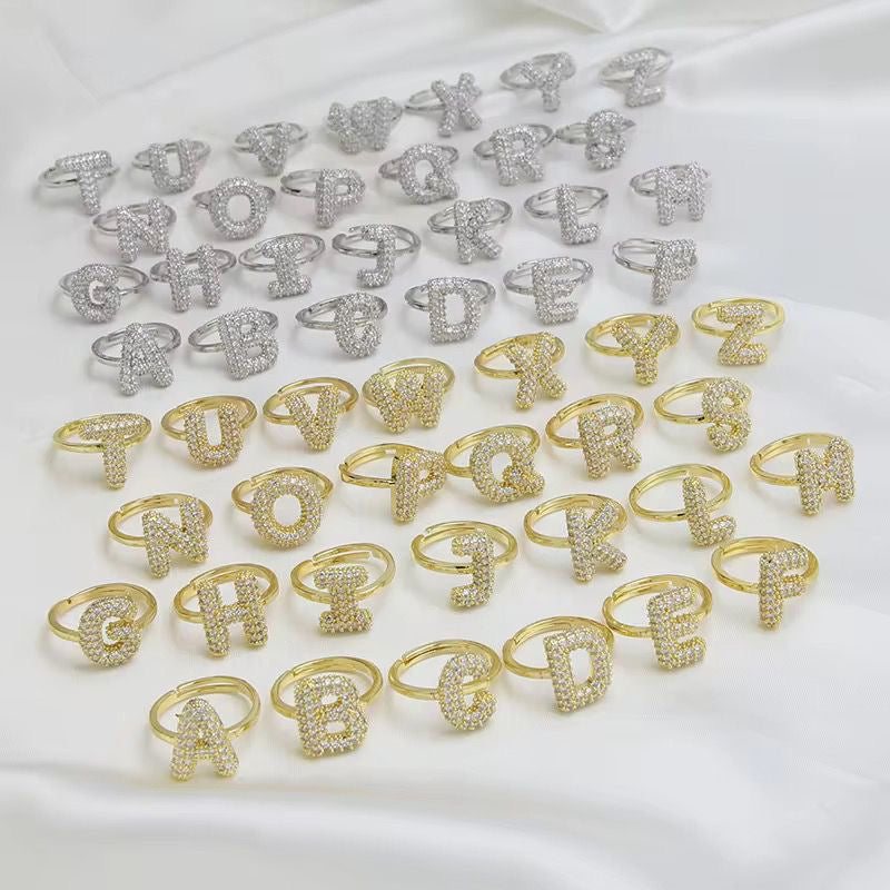 Paved Puffy Initial Rings