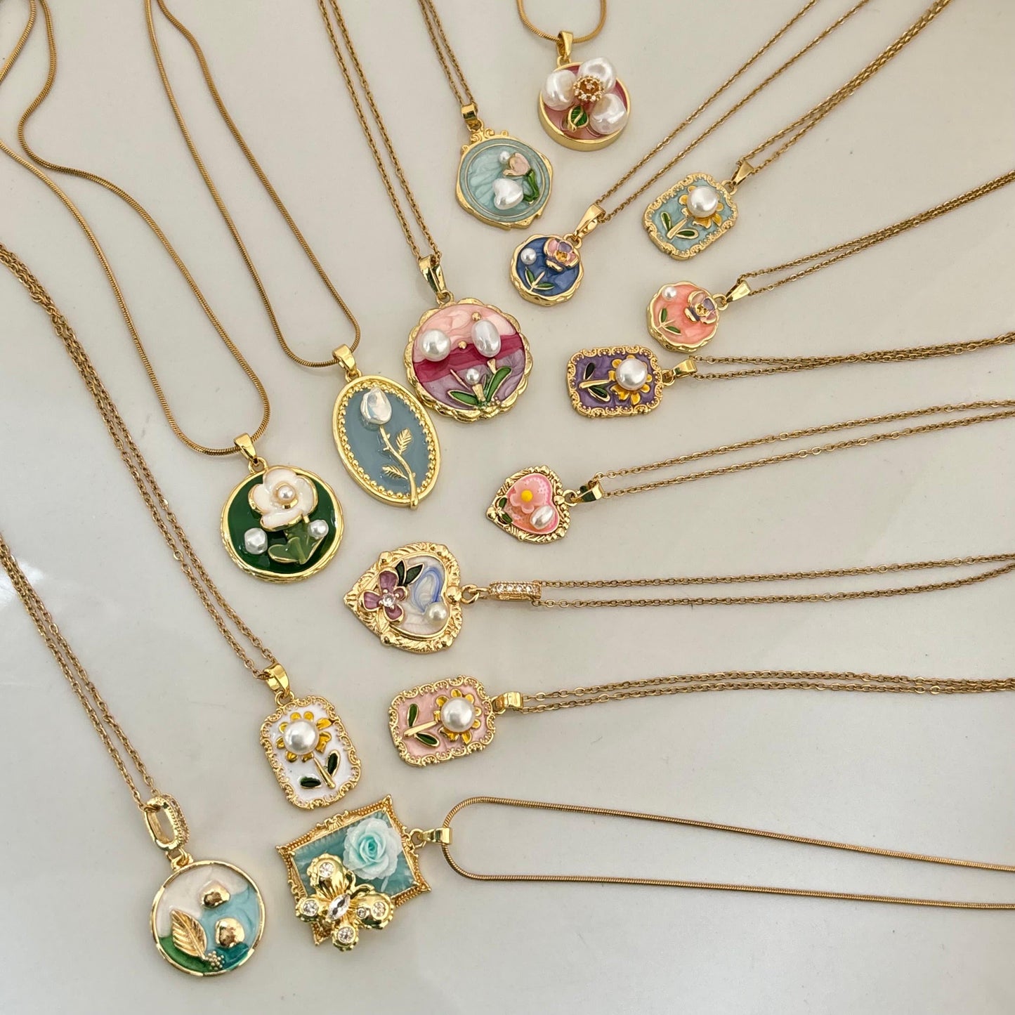 Blushing Bloom Flora Necklace -Hand Painted