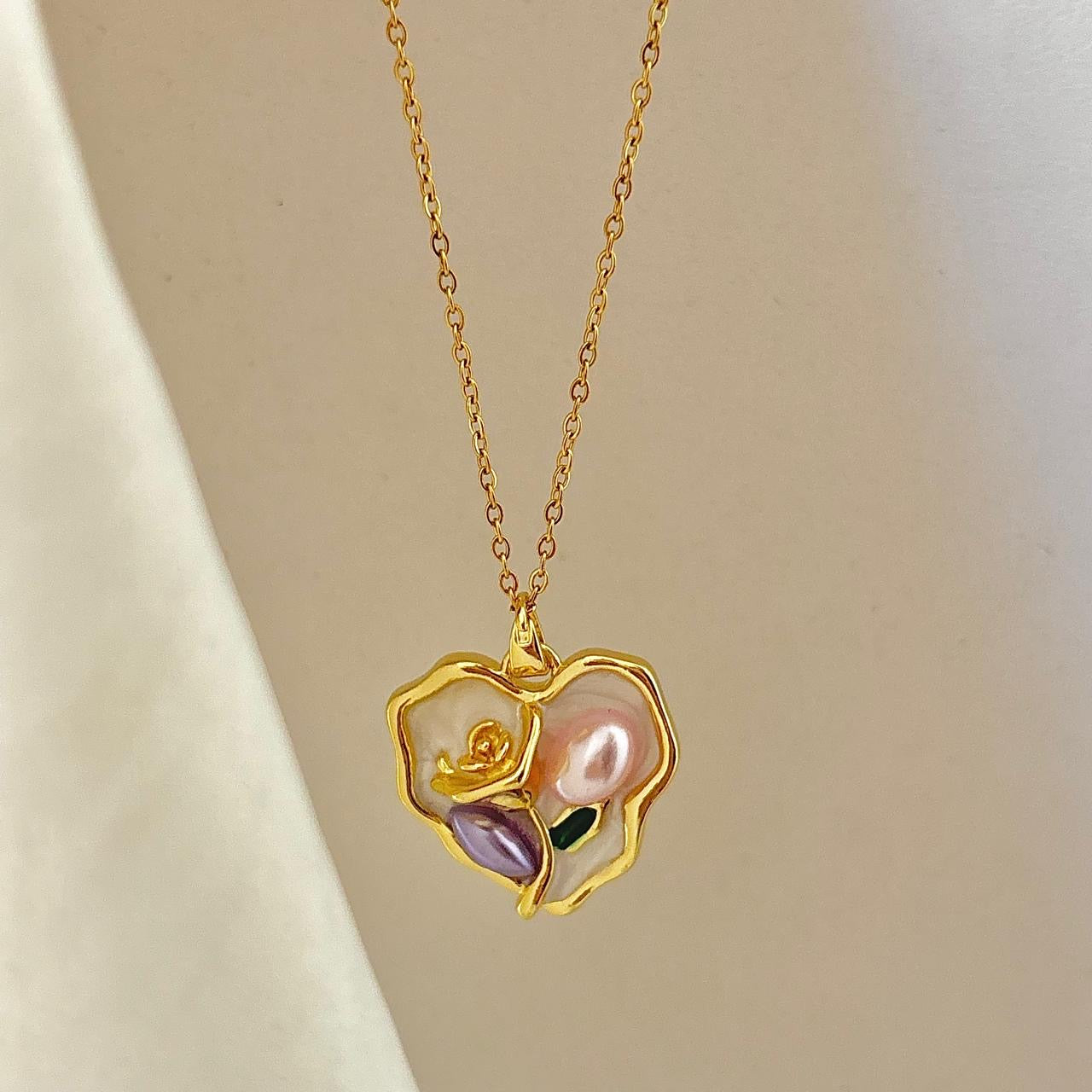 Cottage Core Necklace -18K | Hand Painted