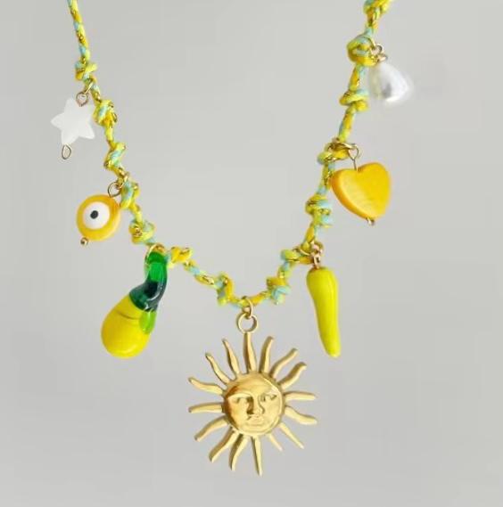 Summer Lime Charm Cord Necklace