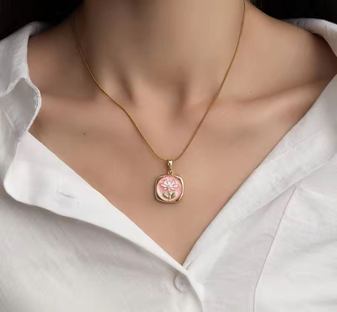 Lotus Necklace -Hand Painted