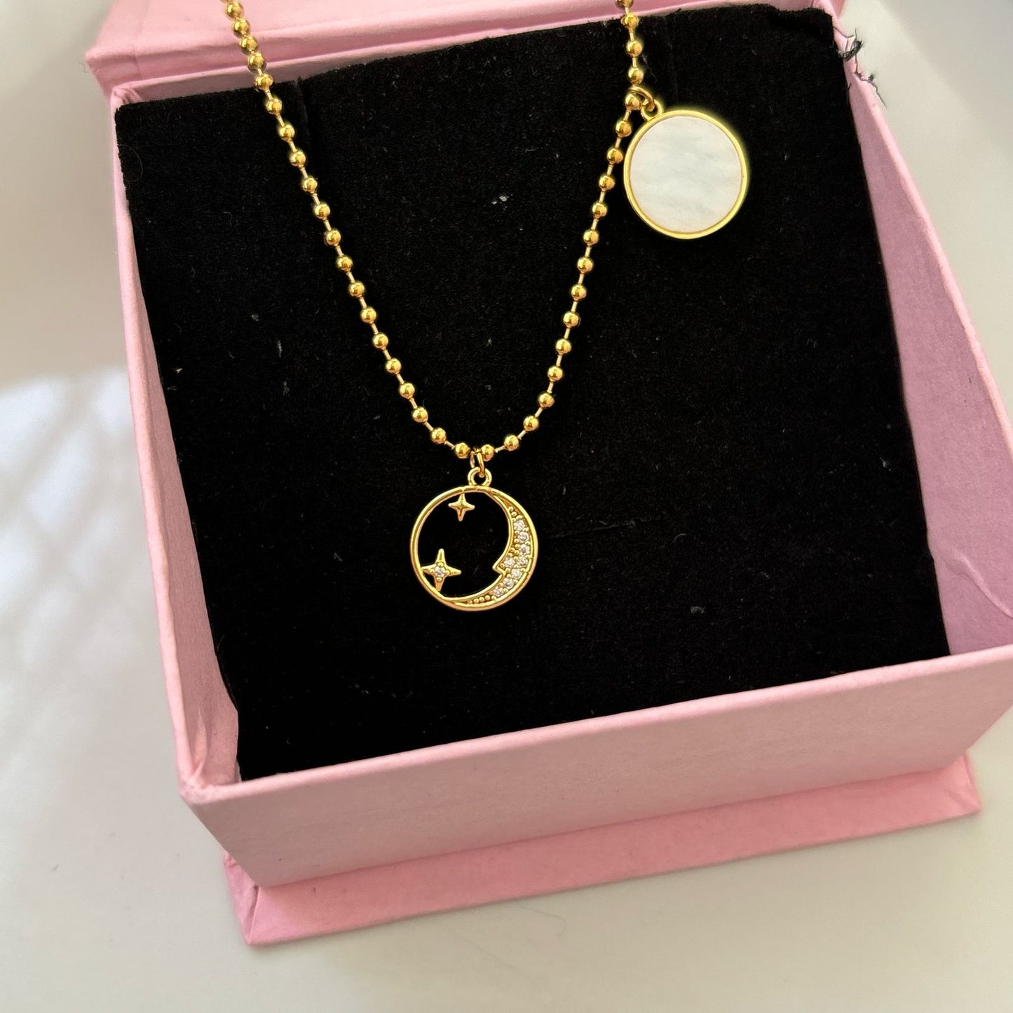 Moon Cz X Shell Necklace -18K