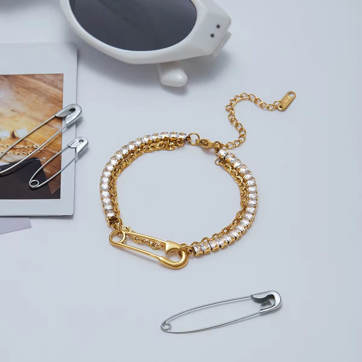 Bling Pinned Layered Bracelet