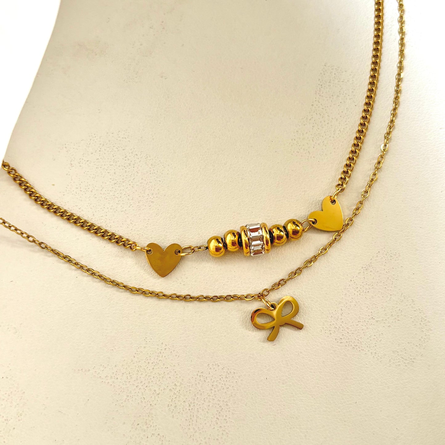 Bow Hearts Layered Anklet