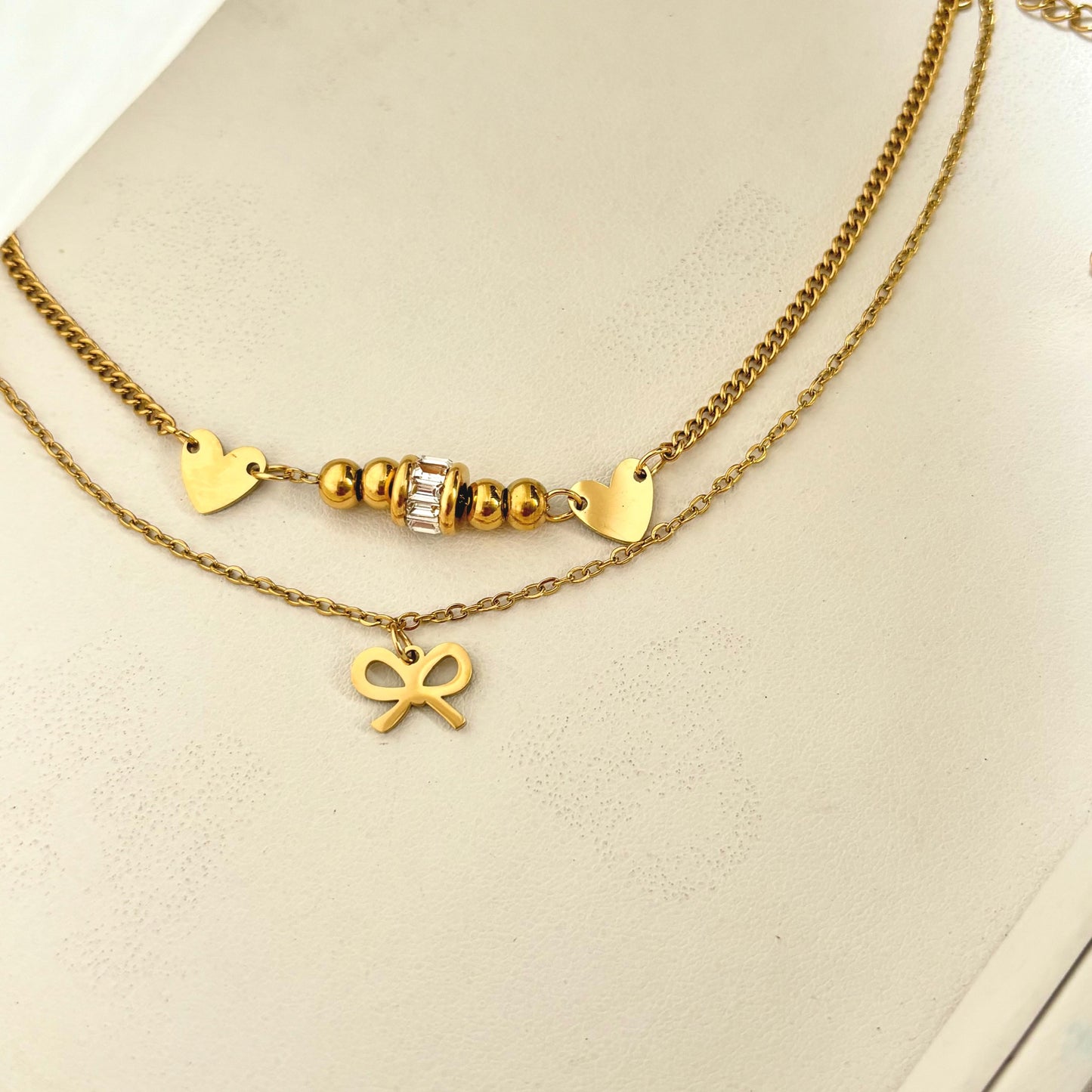 Bow Hearts Layered Anklet