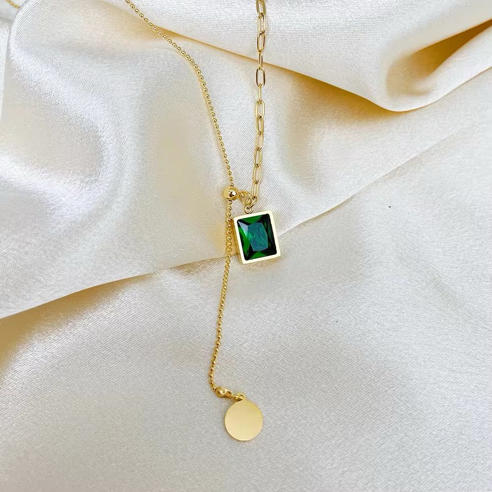 Emerald Gem Tassel Necklace -18K
