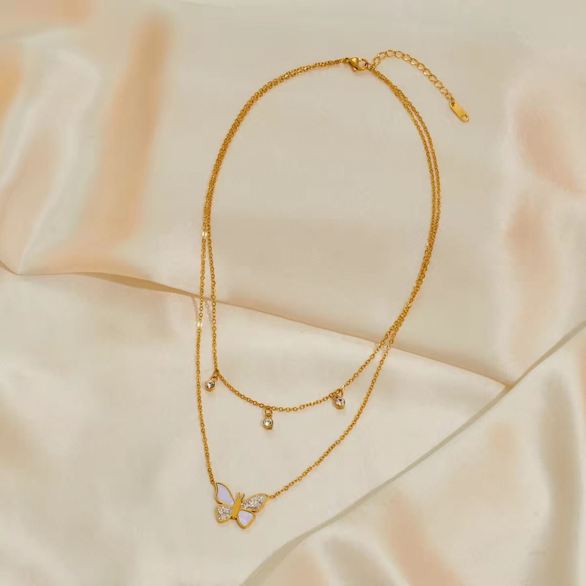 Flutter Layered Cz Charm Glimmer Necklace