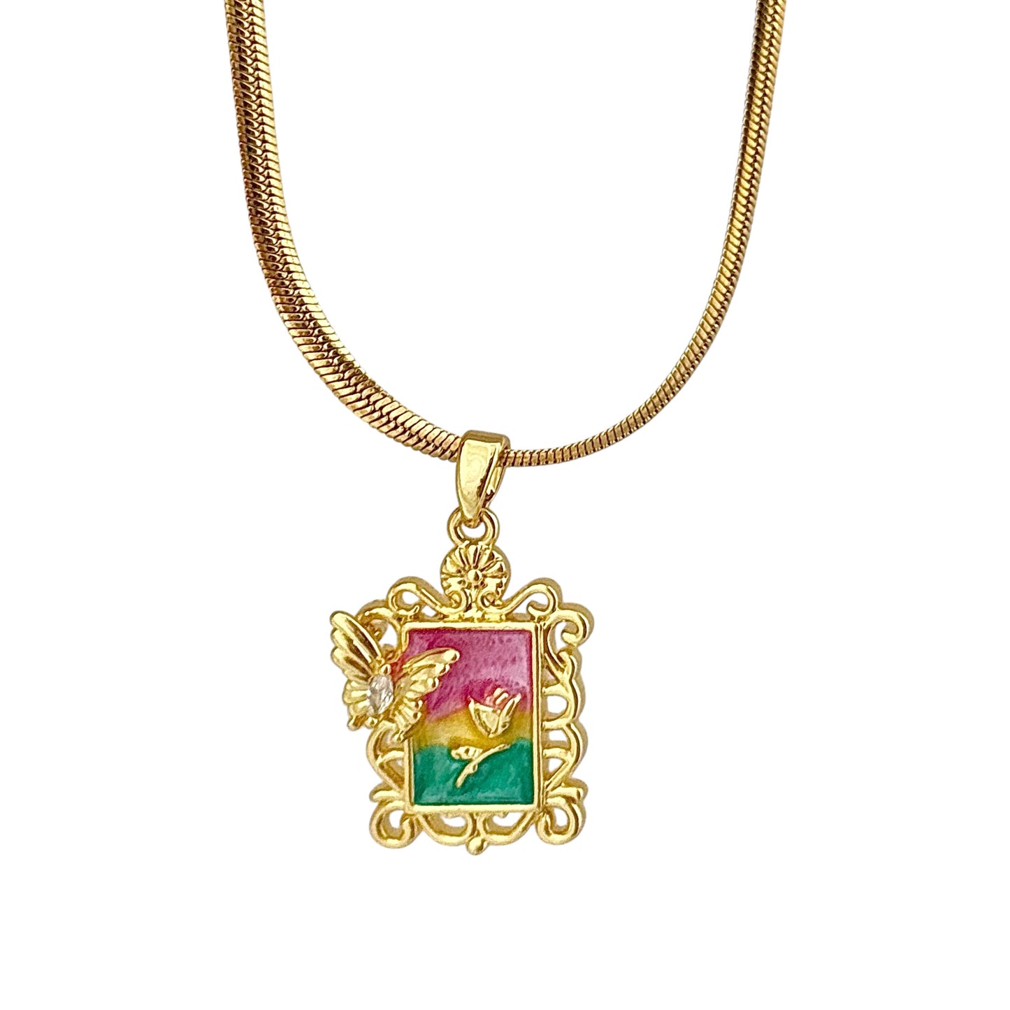 Renaissance Zircon Necklace -18K |  Hand Painted