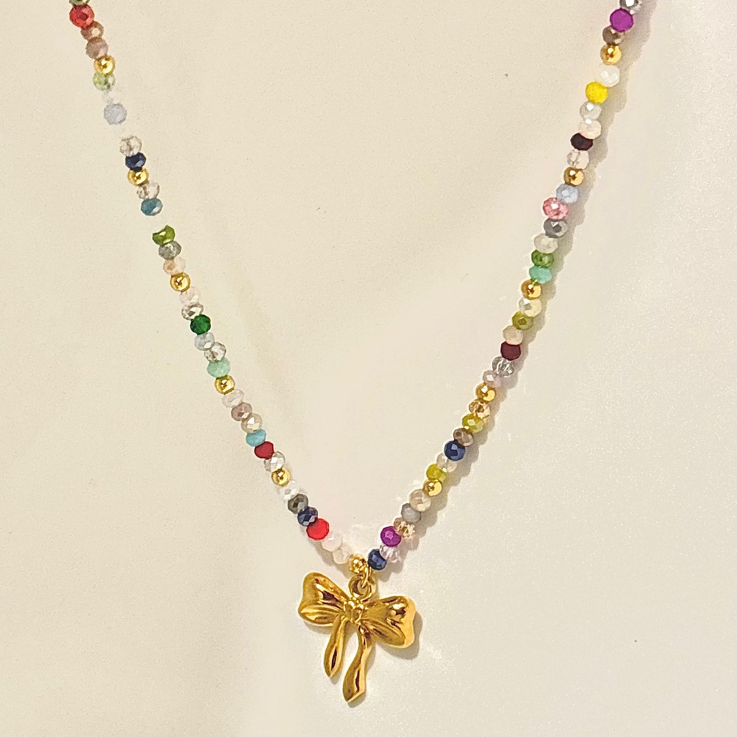 Crystal Beaded Bow Necklace