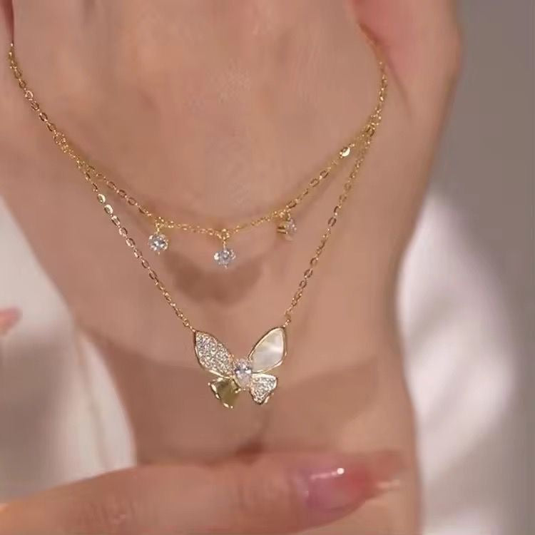Flutter Layered Cz Charm Glimmer Necklace