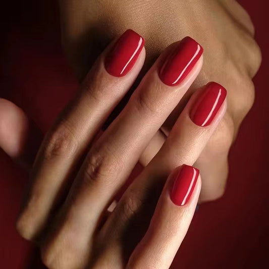 Red Gel Press On Squaroval Nails