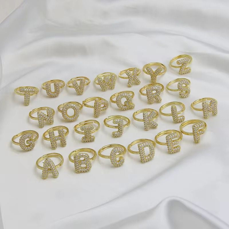 Paved Puffy Initial Rings