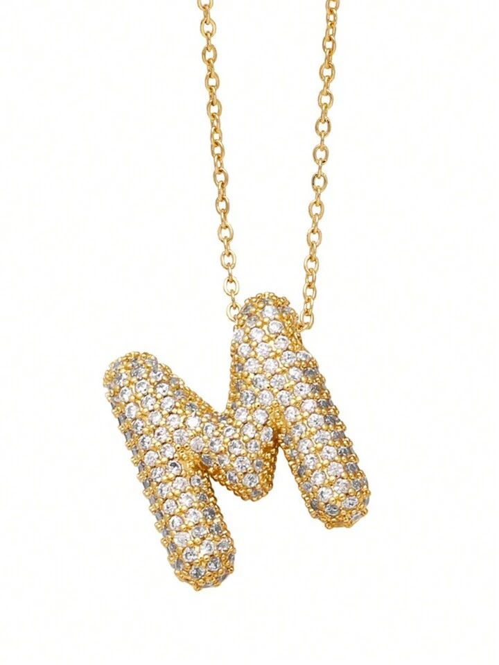 Paved Puffy Initial Necklace -18K