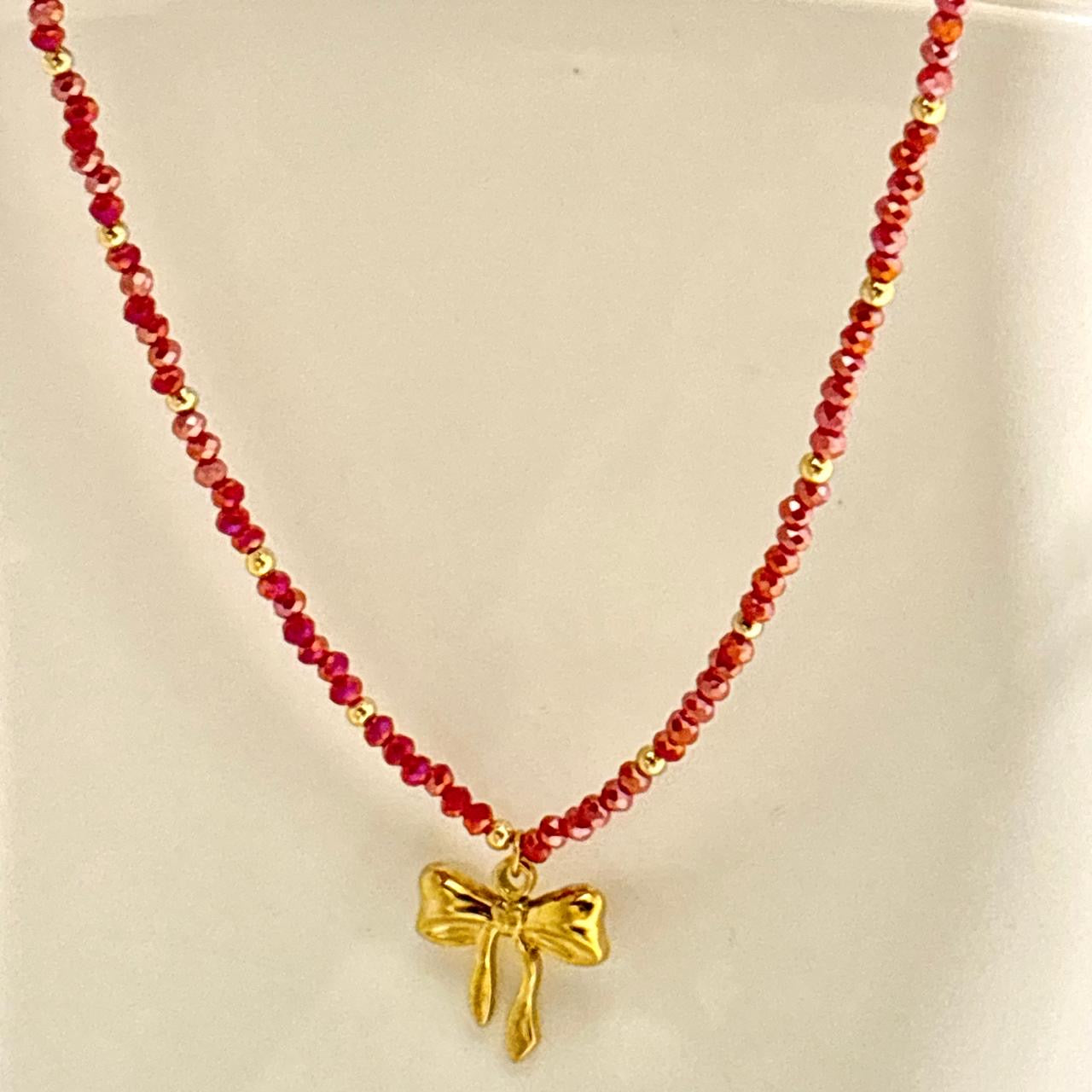 Crystal Beaded Bow Necklace