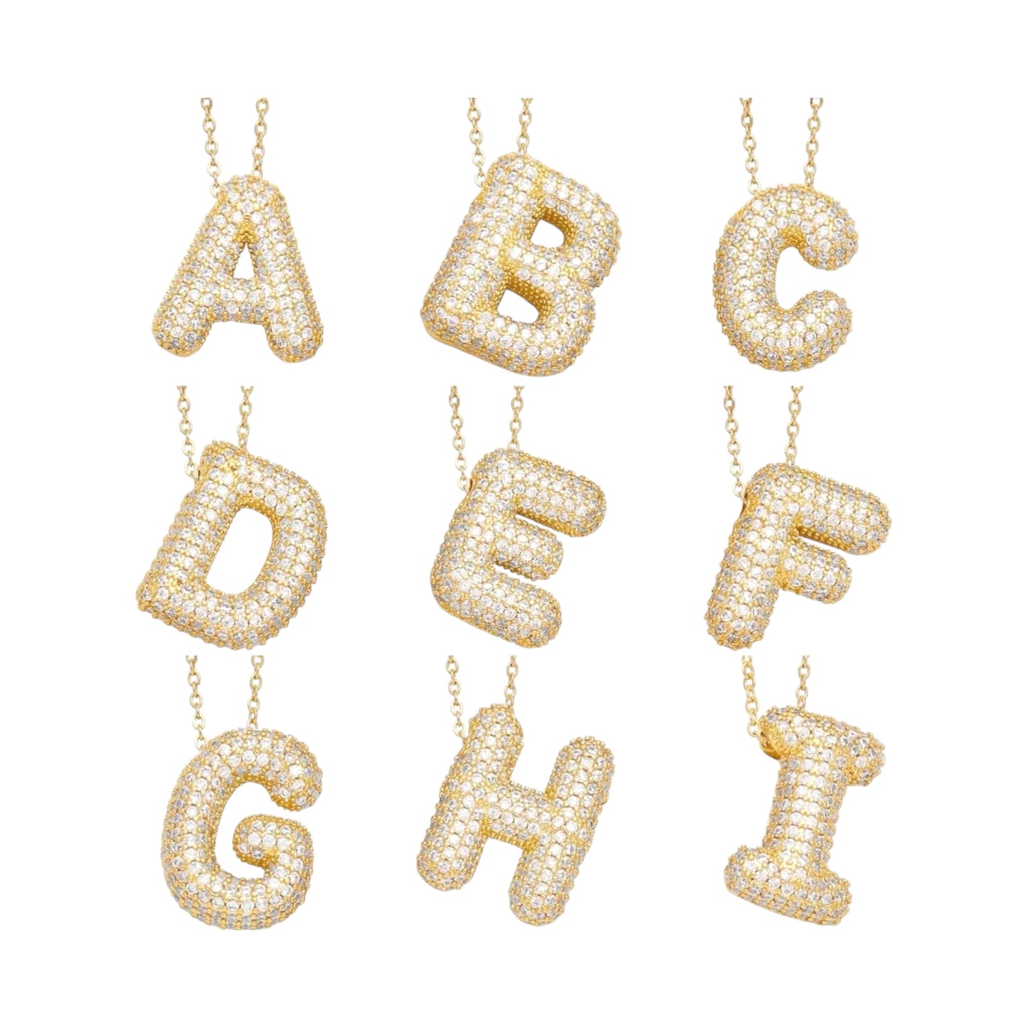 Paved Puffy Initial Necklace -18K