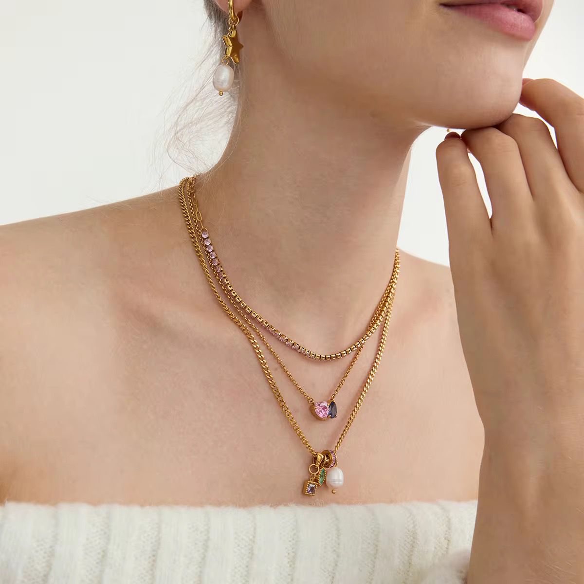 Twinkling Gem Charm Necklace