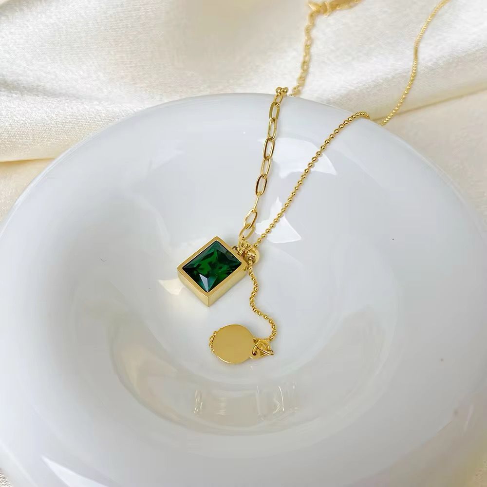 Emerald Gem Tassel Necklace -18K